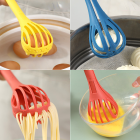 1pc; Multifunctional 3-in-1 Egg Whisk Food Holder Noodle Holder Baking Tool Egg Stirrer Manual Whisk (Color: Yellow)